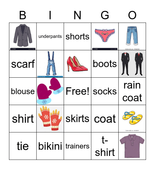 clothing Bingo Card