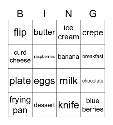 Pancake Bingo Card