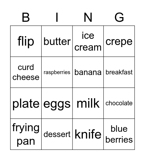 Pancake Bingo Card