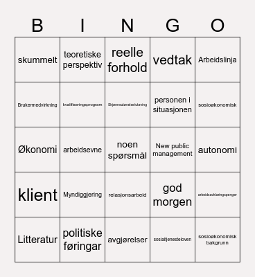 Skjønn i NAV? Bingo Card