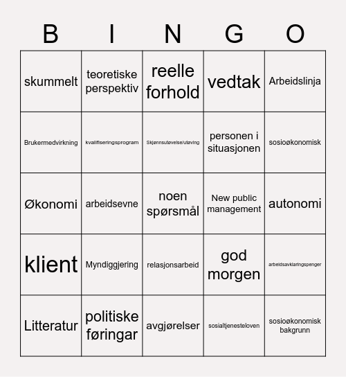 Skjønn i NAV? Bingo Card