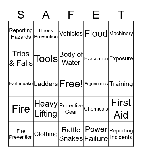 ACR Safety Bingo Card