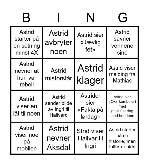 Astrids Bingo Card