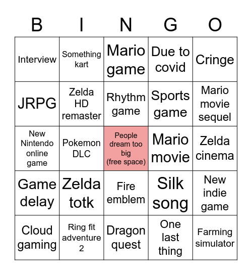 Nintendo Bingo Card