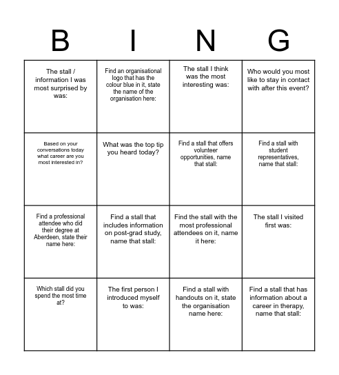 Networking Event 2023 Bingo Card