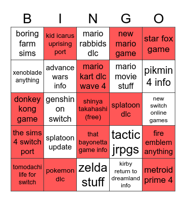 # nintendo direct bingo ! Bingo Card