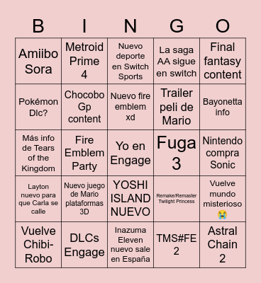 NINTENDO DIRECT Bingo Card