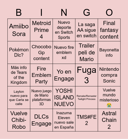 NINTENDO DIRECT Bingo Card