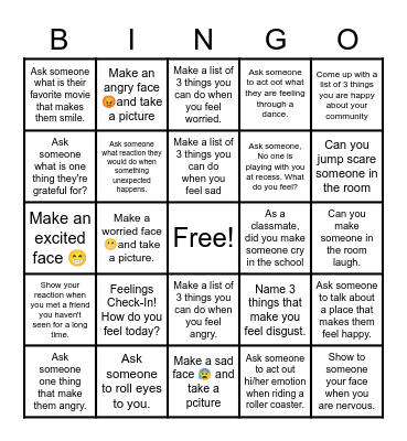 Social Emotional Bingo! Bingo Card