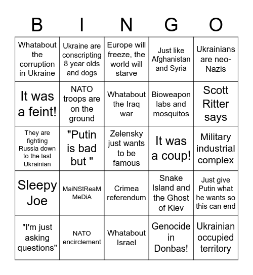 Boards Russian War Bingo Card