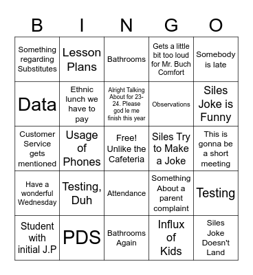 Glades Bingo Medium Difficulty Bingo Card