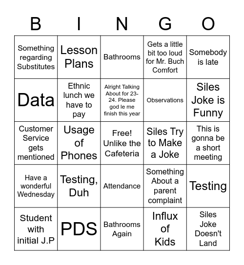 Glades Bingo Medium Difficulty Bingo Card