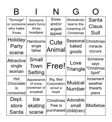 Hallmark Holiday Movie Bingo Card