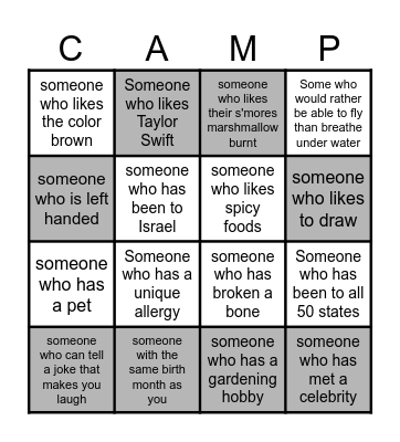 Find Someone... Bingo Card