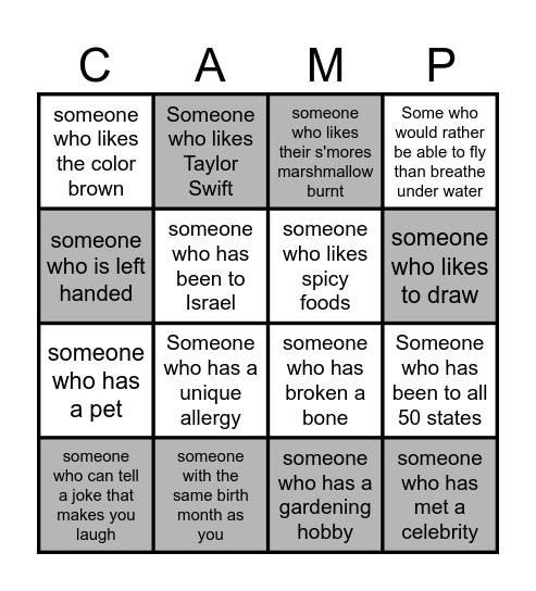 Find Someone... Bingo Card