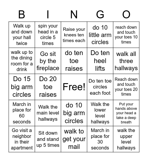 Get Moving Bingo! Bingo Card
