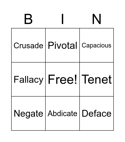 Unit 12 Vocab Bingo Card
