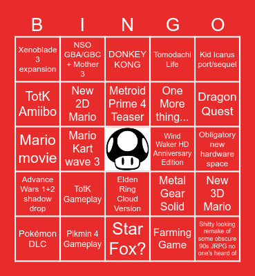 Nintendo Direct Bingo Card