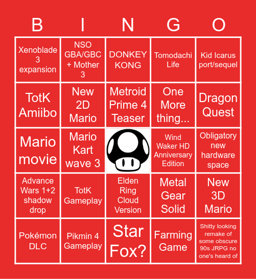 Nintendo Direct Bingo Card