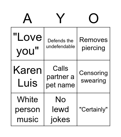 Luis Christian Bingo Card