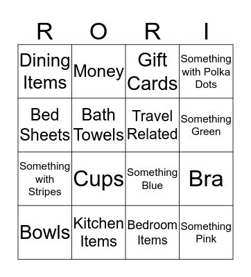 Rori's Bridal Shower Bingo! Bingo Card