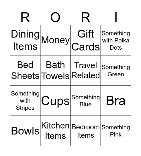 Rori's Bridal Shower Bingo! Bingo Card