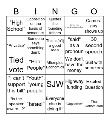 Model Congress Bingo Card