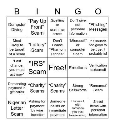 TFCU FRAUD BINGO Card