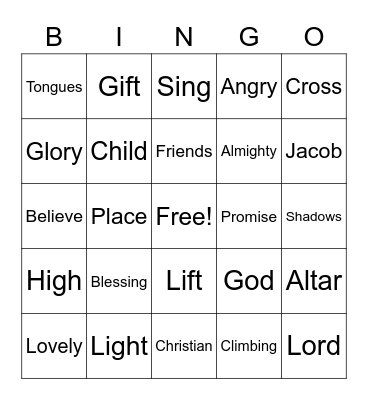 February 12 Worship Bingo (Listen for these words during worship and mark them)  No prizes - just for fun Bingo Card