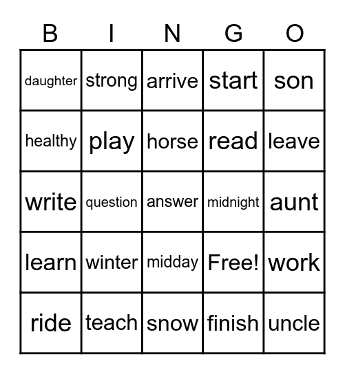 Untitled Bingo Card