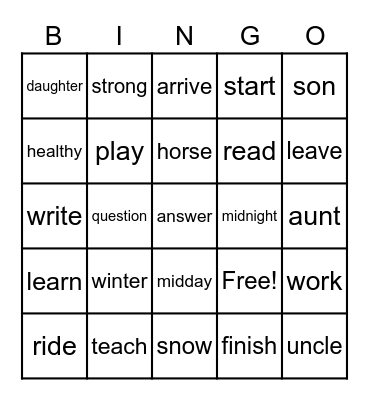 Untitled Bingo Card
