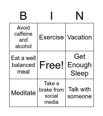 Stress Bingo Card