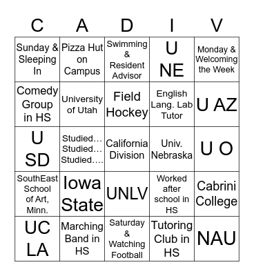 CA DIV Team Dinner AVIDo Bingo Card