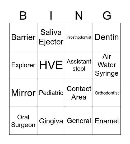 TEETH Bingo Card