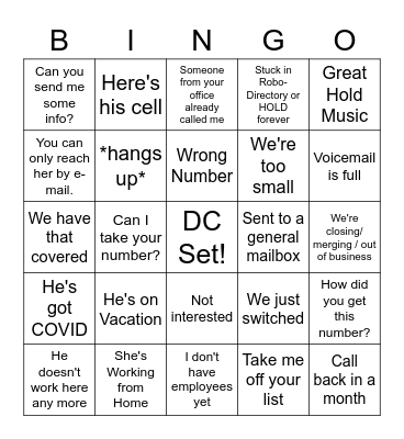 Telemarketing Bingo Card