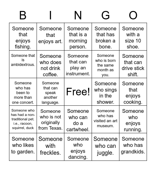 Human Bingo Card