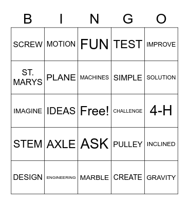 ST MARYS Bingo Card