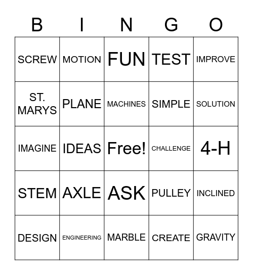 ST MARYS Bingo Card