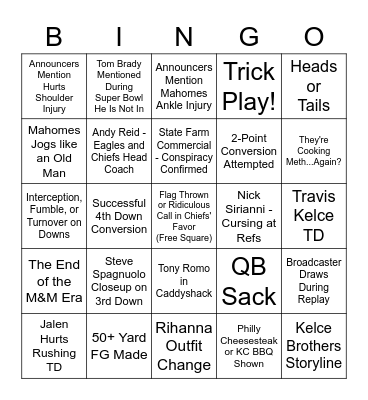 SUPER BOWL LVII Bingo Card