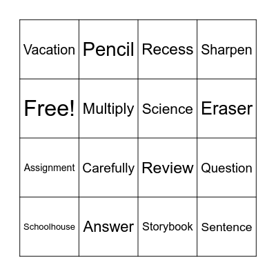 4th spelling Bingo Card