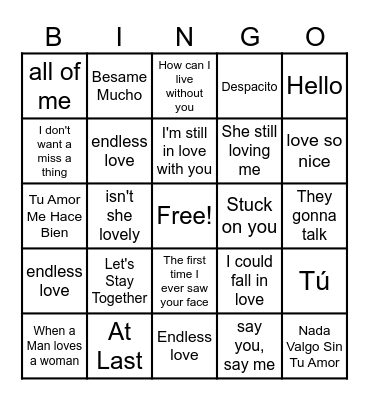oldies/spanish/ caribbean Bingo Card