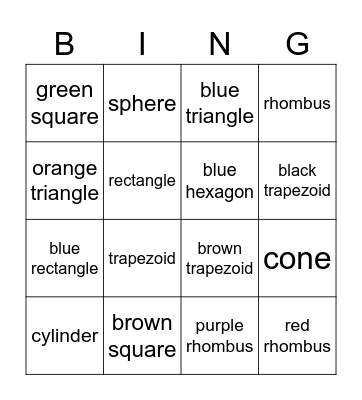 Geometry Bingo Card