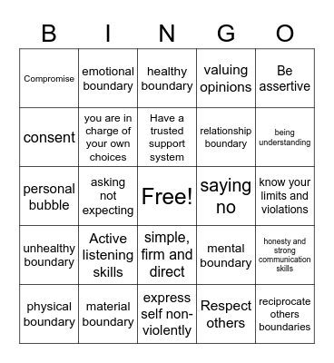 boundaries Bingo Card