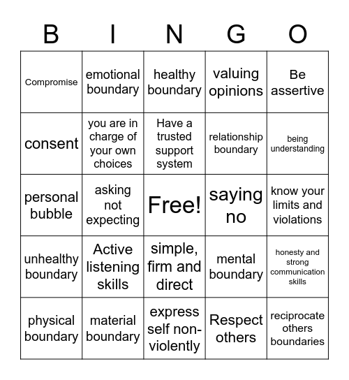 boundaries Bingo Card