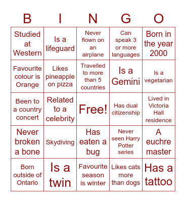 CUCOH 2023 Bingo Card