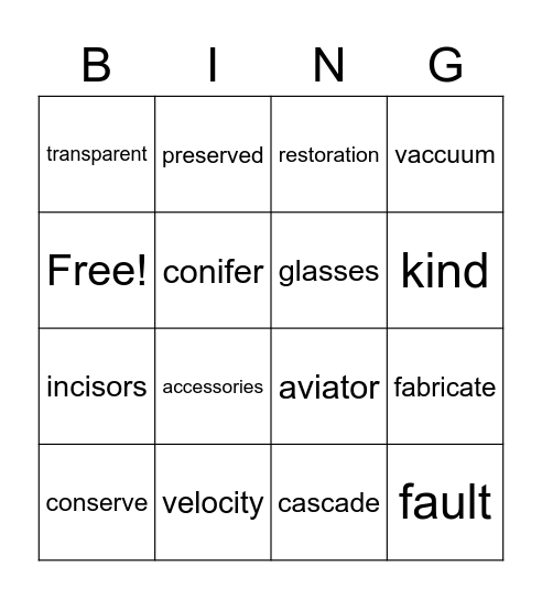 Context clues Bingo Card