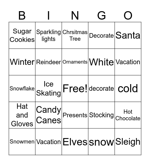 Winter Festival Bingo Card