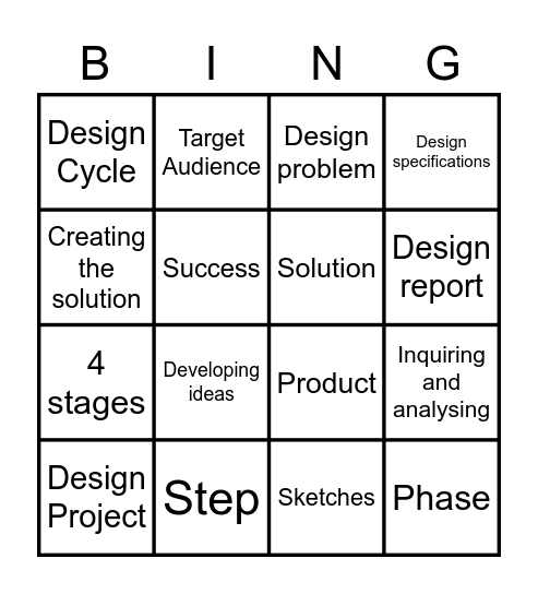 My design cycle Bingo Card