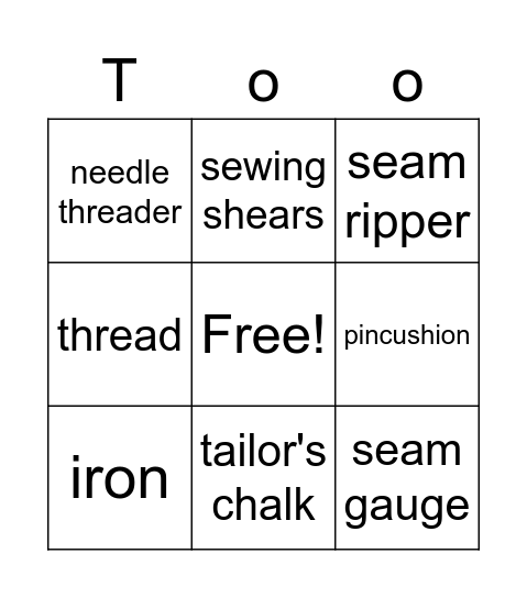 Sewing Tool Bingo Card