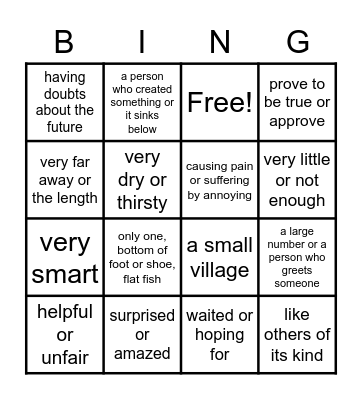 Lesson 9 Vocabulary Bingo Card